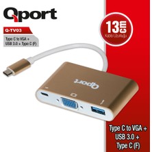 Qport Q-TV03 Type-C To Vga+USB 3.0+Type-C (F) 1920*1080P Çevirici Converter