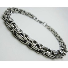 Osmanlı Gümüş Erkek Çelik Kral Bileklik Künye - Orta Kalınlık