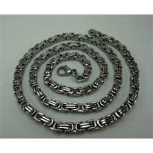 Osmanlı Gümüş Erkek Çelik Kral Zincir Kolye + Bileklik Set