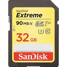 SanDisk Extreme 32GB SDHC Card 32GB 90MB/s V30 UHS-I U3 Hafıza Kartı SDSDXVE-032G-GNCIN