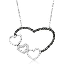 Altınsepeti Siyah Beyaz Taşlı Kalp Gümüş Kolye G454Kl