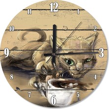 Cakasepetim Kahve İçen Kedi Sessiz Duvar Saati