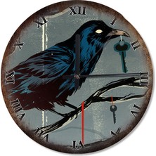 Tablomega Anahtar Koleksiyoncu Kara Karga Desenli Duvar Saati