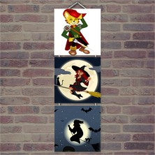 Cakasepetim Ahşap Tablo Çizmeli Kedi Ve Cadı Baskılı 14X14 Cm 3 Parça