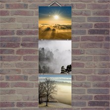 Cakasepetim Ahşap Tablo Sisli Doğa Baskılı 14X14 Cm 3 Parça