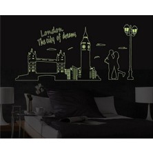Crystal Kids Ev Dekorasyonu Londra Şehir Manzarası Karanlıkta Parlayan Fosforlu PVC Duvar Sticker