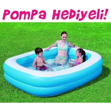 Bestway Dikdörtgen Şişme Aile Havuzu 201 x 150 x 51 Cm + Şişirme Pompası 54005