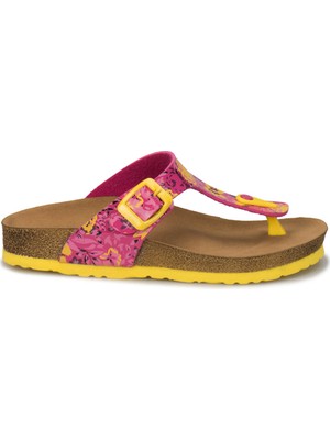 Kinetix Regina Print Fuşya Neon Sarı Kız Çocuk Basic Sandalet