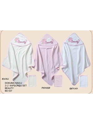 Babydo Bebek Beauty Dokuma Kapşonlu Havlu 2 Li Set Ekru