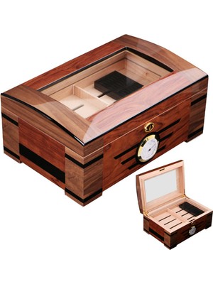 İtalyan Sediri 2 Katlı Camlı Özel Humidor Puro Kutusu ht82