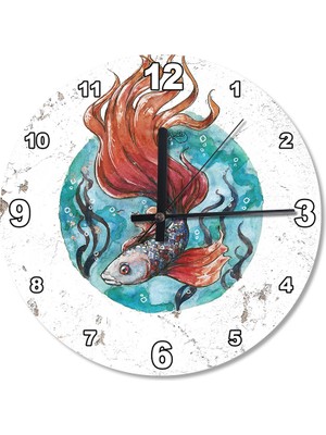 Cakasepetim Kırmızı Kuyruklu Beta Balığı Ahşap Duvar Saati