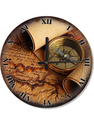 Cakasepetim Tarihi Harita Ve Pusula Roma Rakamlı Akarlı Duvar Saati