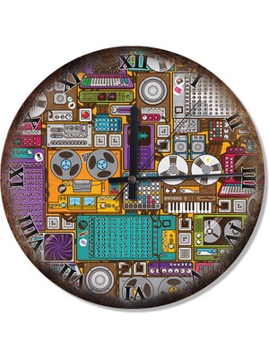 Cakasepetim Nostaljik Ses Kayıt Cihazları Temalı Baskılı Duvar Saati