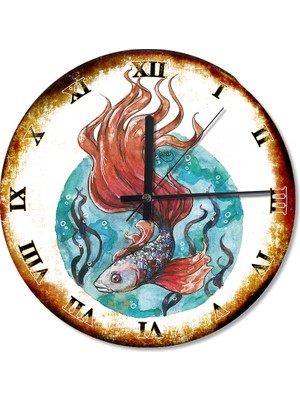 Cakasepetim Kırmizi Kuyruklu Beta Balığı Baskılı Duvar Saati