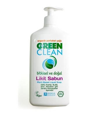 Green Clean Organik Sıvı Sabun 500 ml Portakal Kokulu Doğal İçerikli Cilt Dostu Formül