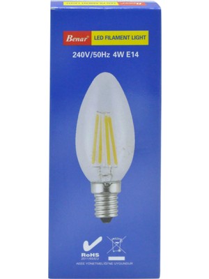 Benar  4W Led Filament Rustik Mum Ampul (Sarı Işıkı) E14