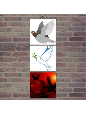 Cakasepetim Ahşap Tablo Barış Güvercinleri Baskılı 14X14 Cm 3 Parça