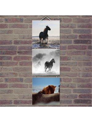 Cakasepetim Ahşap Tablo Özgür Atlar Baskılı 14X14 Cm 3 Parça