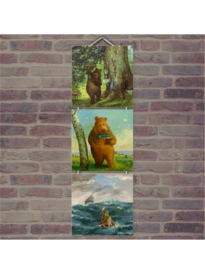 Cakasepetim Ahşap Tablo Yalnız Ayı Baskılı 14X14 Cm 3 Parça