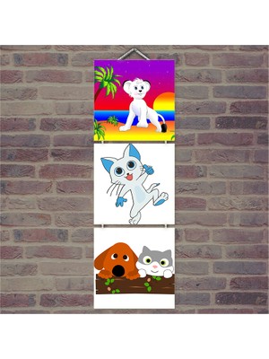 Cakasepetim Ahşap Tablo Sevimli Hayvanlar Baskılı 14X14 Cm 3 Parça
