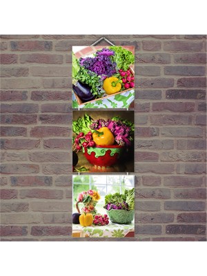 Cakasepetim Ahşap Tablo Sebze Zamanı Baskılı 14X14 Cm 3 Parça