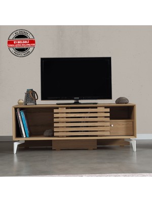 Pasific Home Lulu Metal Ayaklı Sürgülü Tv Ünitesi, 125 Cm, Meşe