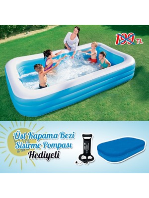 Bestway  şişme Aile Havuzu 305Cm X 183Cm X 56Cm + Üst Kapama Bezi + Şişirme Pompası