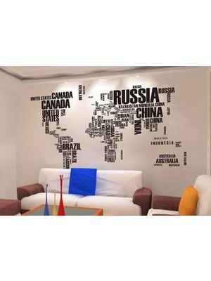 Crystal Kids Dünya Haritası Atlas Ülke İsimlerinden Oluşan XL PVC Duvar Sticker Ev Dekorasyonu