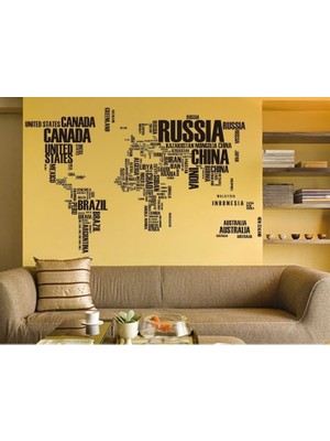 Crystal Kids Dünya Haritası Atlas Ülke İsimlerinden Oluşan XL PVC Duvar Sticker Ev Dekorasyonu