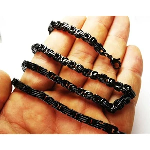 Osmanlı Gümüş Erkek Çelik Zincir Kolye Siyah İnce Model 4,5Mm