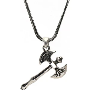 Osmanlı Gümüş Balta Figürlü Erkek Gümüş Kolye Zincir