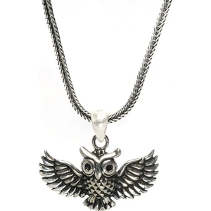 Osmanlı Gümüş Baykuş Erkek Gümüş Kolye Zincir