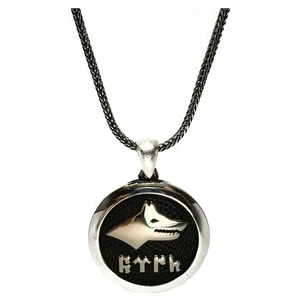 Osmanlı Gümüş Göktürkçe Türk Yazılı Kurt Başı Erkek Gümüş Kolye Zincir