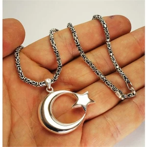 Osmanlı Gümüş Gümüş Ayyıldız Kral Erkek Kolye Zincir