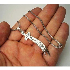 Osmanlı Gümüş Hz.Ali Zülfikar Erkek Gümüş Kolye Zincir Büyük Boy