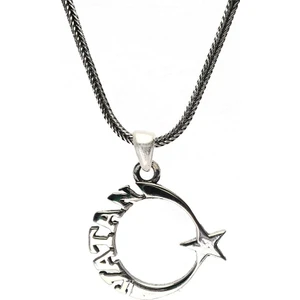 Osmanlı Gümüş Yeni Model Vatan Yazılı Ayyıldız Türk Bayraği Erkek Gümüş Kolye Zincir