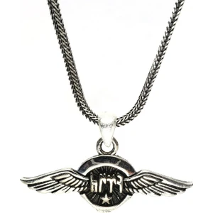 Osmanlı Gümüş Göktürkçe Türk Yazılı Ayyıldızlı Kanatlı Erkek Gümüş Kolye Zincir