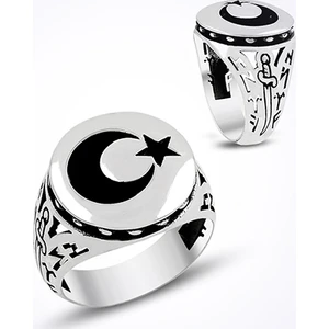 Mina Silver Yuvarlak Kasa Ayyıldız Sade Taşsız Erkek Gümüş Yüzük Ms11034 15