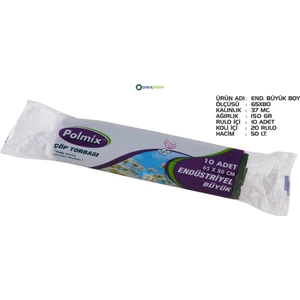 Endüstriyel Büyük Boy Çöp Torbası 65 x 80 Cm Siyah 20 Rulo