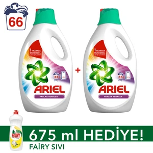 Sıvı Çamaşır Deterjanı Parlak Renkler 33 Yıkama 2'li Paket + Fairy Sıvı Bulaşık Deterjanı 675 ml