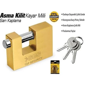 Sarı Kaplama Kayar Milli Asma Kilit 70Mm Sgs1360 (1 Adet)