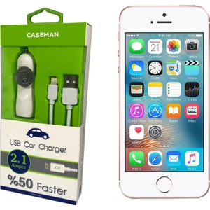 Case Man Apple iPhone Uyumlu SE Araç Şarj Cihazı Adaptör + Data Kablosu Hızlı Şarj Özellikli