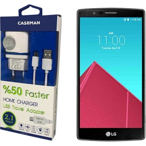 Case Man LG G4 Şarj Cihazı Seyahat Tipi Adaptör + Data Kablosu Hızlı Şarj Özellikli