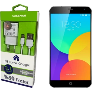 Case Man Meizu MX4 Şarj Cihazı Ev Tipi Adaptör + Data Kablosu Hızlı Şarj Özellikli