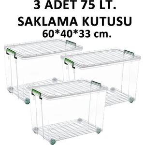 Mega Saklama Kutusu Tekerli 75 Lt .3 Adet