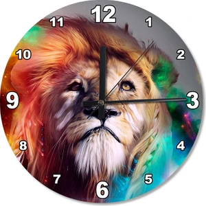 Renkli Aslan Ahşap Duvar Saati