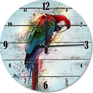 Renkli Papağan Ahşap Duvar Saati