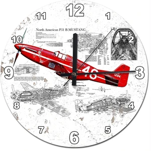 P51 B Mustang Eski Savaş Uçağı Sessiz Duvar Saati