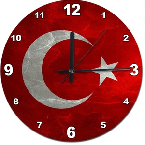 Mermer Zeminde Türk Bayrağı  Şekilli Duvar Saati