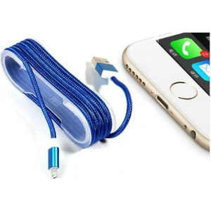 iPhone Uyumlu Örgü Şeklinde Renkli Çelik Şarj Data Kablosu - Mavi